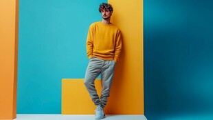 时尚男士多彩背景下的造型