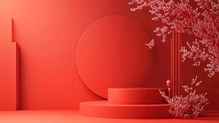 红色简约场景展示台背景