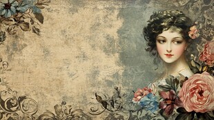 复古花卉美人背景图