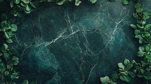 墨绿色大理石配绿植背景