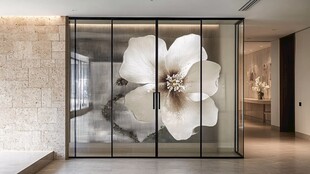 玻璃门绘白花朵艺术空间