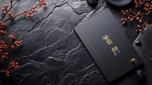 中式黑皮辅册摆拍静物图
