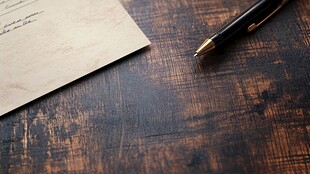 复古桌面的纸笔书写场景