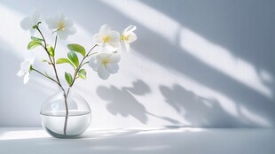 透明花瓶中的素雅小白花