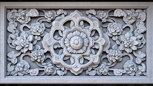 中式石雕花卉浮雕装饰图案