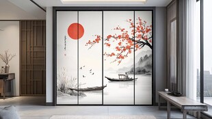 中式水墨风移门装饰画