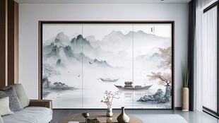 中式客厅的山水意境壁画
