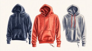 三件时尚连帽卫衣展示