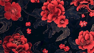 深红牡丹花卉图案背景