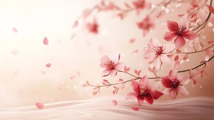 浪漫粉色樱花飘落美景