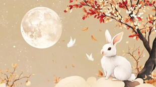 玉兔伴月 秋景如画