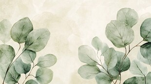 清新桉树叶水彩背景图