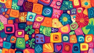 缤纷多彩几何花卉图案