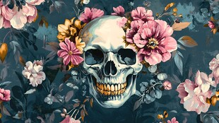 骷髅与繁花的奇幻碰撞