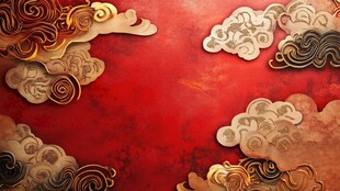 中式红底云纹古典背景图