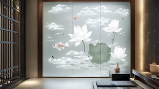 中式莲花屏风 雅致室内景