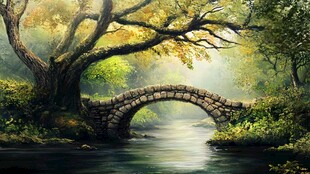 林中石桥畔的静谧自然景