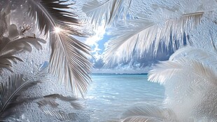 梦幻冰雪海岸与棕榈叶景观