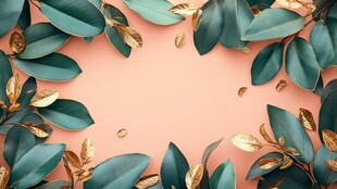 粉底绿叶金饰边框背景