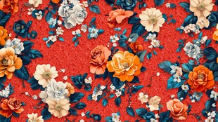 红色花卉图案的精美织物