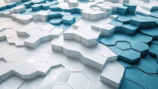 蓝白六边形立体几何图案