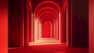 红色梦幻拱形长廊通道