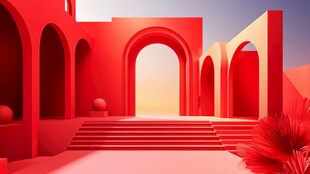 红色拱门建筑梦幻场景