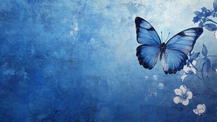 蓝色梦幻蝴蝶与花卉背景