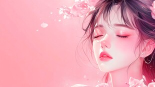 粉色梦幻闭眸花漾美少女