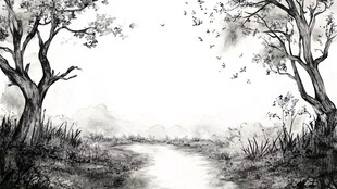 水墨风林间小径