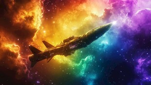星际战机穿梭绚丽星云