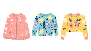 三款花卉图案儿童上衣