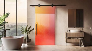 多彩渐变门的时尚浴室空间