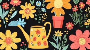 花卉喷壶插画 多彩园艺风