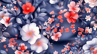 蓝底缤纷花卉图案