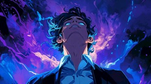 神秘男子于奇幻光影中凝望