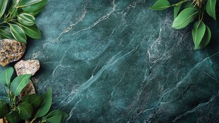 翠绿大理石与绿植岩石景致