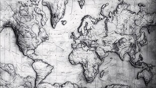 手绘世界地图黑白风