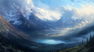 壮丽雪山下的静谧湖泊