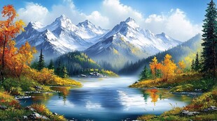 秋日山间湖景梦幻风光