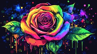 梦幻炫彩彩虹玫瑰插画