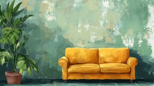 黄绿搭配的温馨室内角落