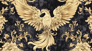 金色凤凰与花卉华丽图案