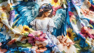 梦幻天使花卉图案布料