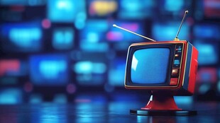 复古电视机与多彩屏幕背景