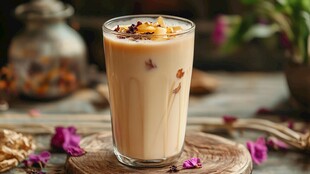 香郁奶茶点缀缤纷花瓣