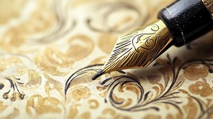 复古钢笔于精美花纹纸上书写