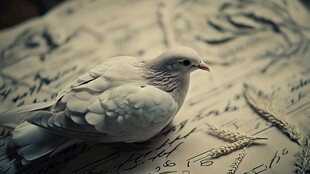 白鸽静卧于古老信笺之上
