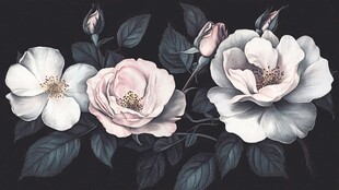 复古风黑白粉三色玫瑰花