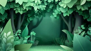 梦幻绿色森林剪纸风场景